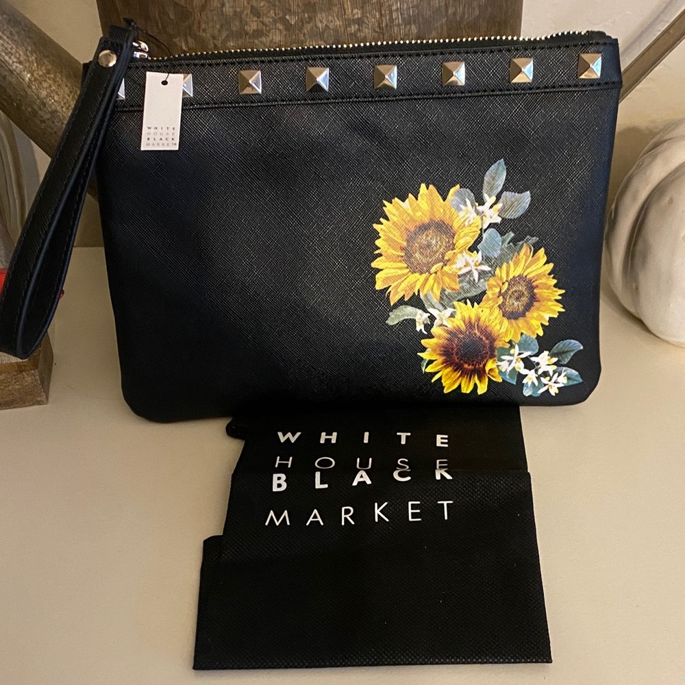 Brand New White House Black Market black floral Wristlet with Tag and Dust Bag